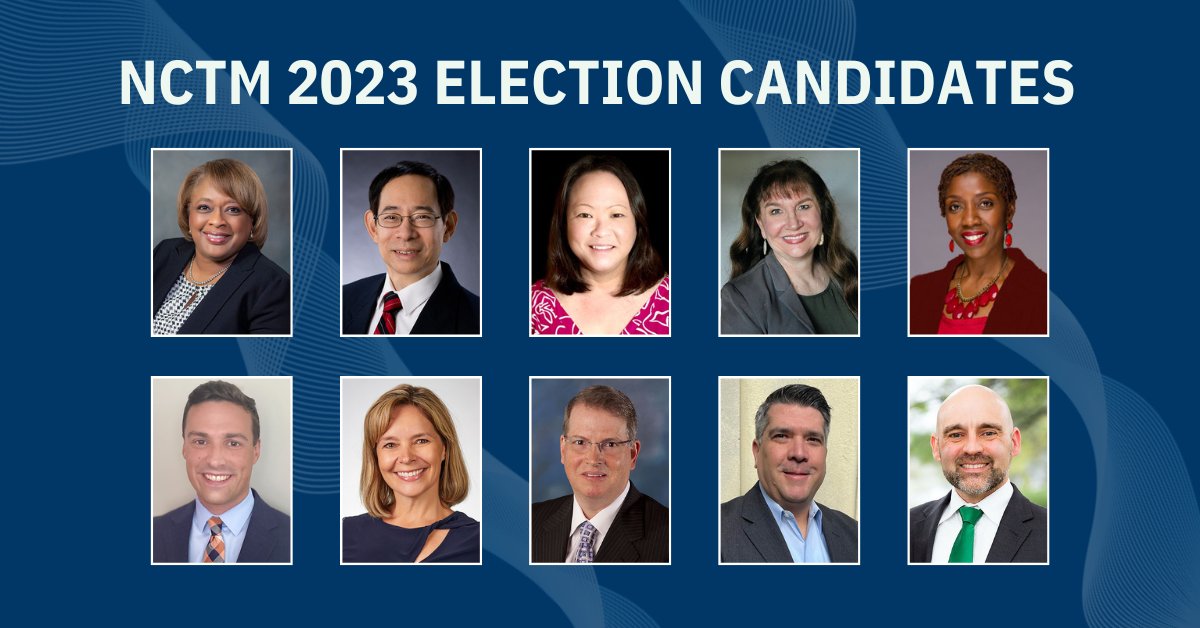 NCTM's tweet image. The NCTM 2023 election candidates have been announced! 👏
 
To ensure that you are eligible to vote, make sure your email address is up to date and your membership is current as of January 27. 
 
View all candidates here: nctm.link/1TZBL
 
#NCTMelection #NCTMcommunity