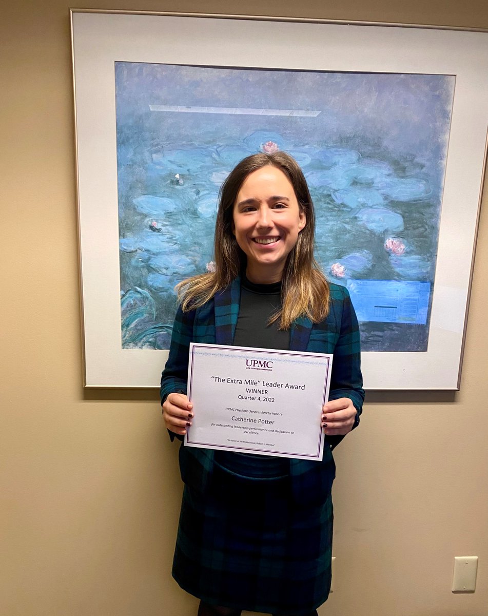 Congratulations to the Department's Director of Operations, Catherine Potter, on her 'Extra Mile' Award!  UPMC Physician Services honored Catherine with this award for her outstanding leadership performance and dedication to excellence.  Way to go, Catherine! #UPMC #Dermatology