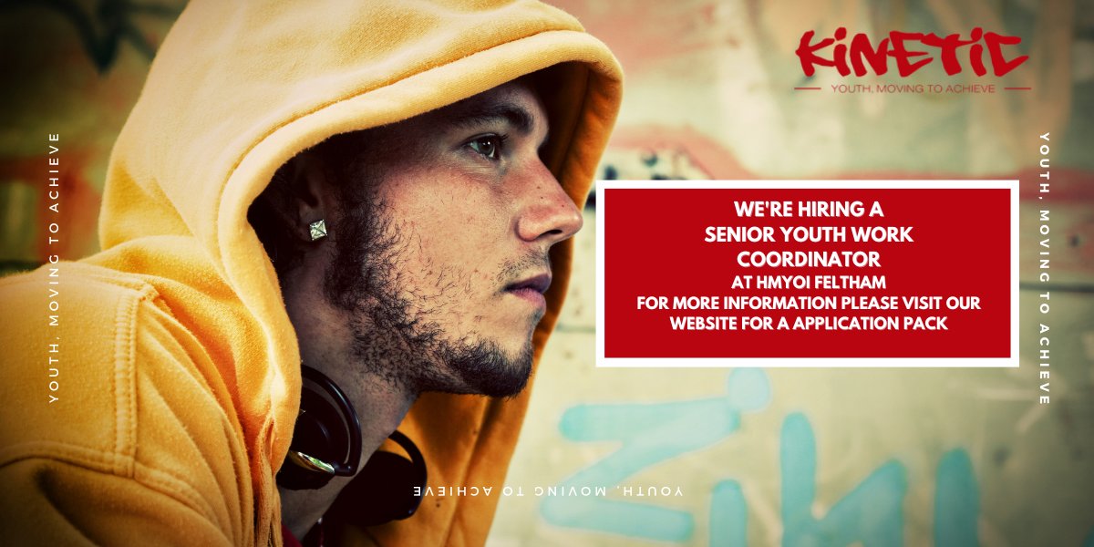 We are recruiting a #Senior Youth Work Coordinator to join our team at HMYOI Feltham

For more information and how to apply please visit our website kineticyouth.co.uk/join-the-team/

#YouthWorkInYouthJustice #YouthWorkWorks