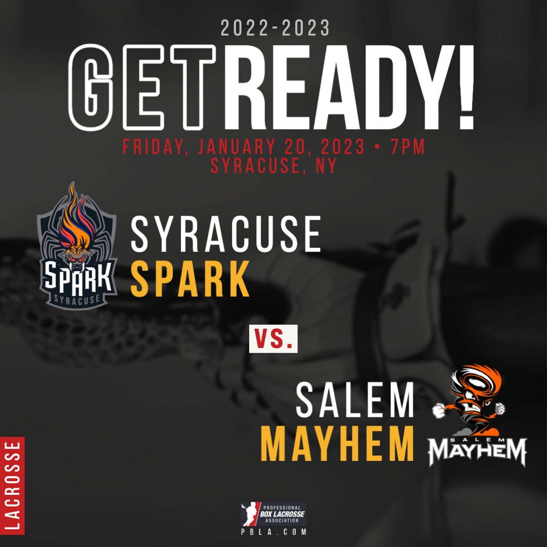 Syracuse Spark (@pblaspark) on Twitter photo The <a href="/PBLASpark/">Syracuse Spark</a> will be taking on the <a href="/PBLAMayhem/">Salem Mayhem</a> on January 20th at 7pm.
*Note: The game has been moved to the Onondaga Nation Arena. Do you have your tickets? You can pick them up at the their box office the night of the game!
#pbla <a href="/WatchPBLA/">Professional Box Lacrosse Association</a> The <a href="/PBLASpark/">Syracuse Spark</a> will be taking on the <a href="/PBLAMayhem/">Salem Mayhem</a> on January 20th at 7pm.
*Note: The game has been moved to the Onondaga Nation Arena. Do you have your tickets? You can pick them up at the their box office the night of the game!
#pbla <a href="/WatchPBLA/">Professional Box Lacrosse Association</a>