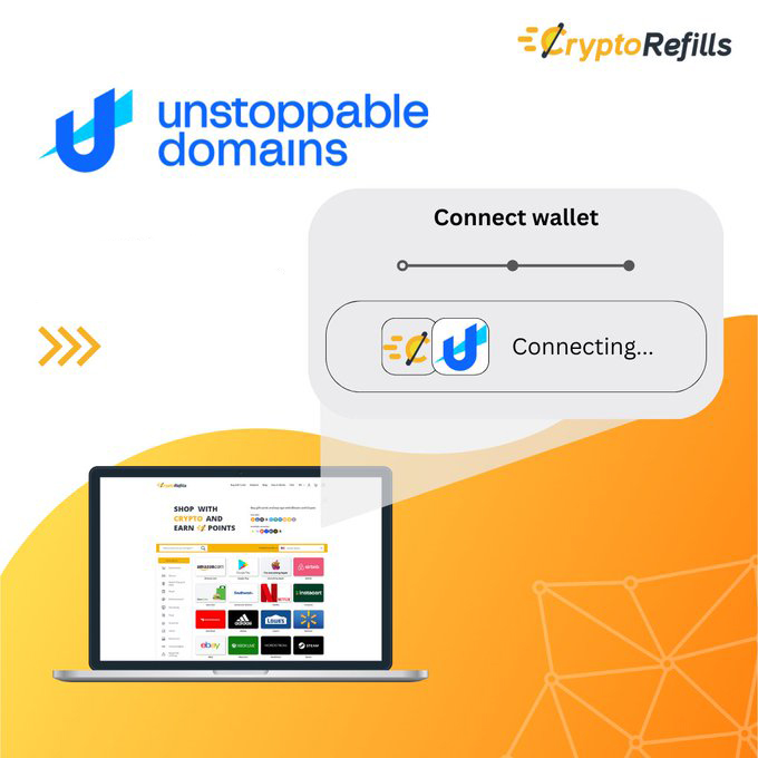 Cryptorefills's tweet image. Hello #crypto enthusiasts! We are thrilled to announce that #UnstoppableDomain can now be used on #CryptoRefills for purchasing #giftcards.

To use an Unstoppable Domain, connect by clicking the wallet icon in the top right corner at CryptoRefills.com