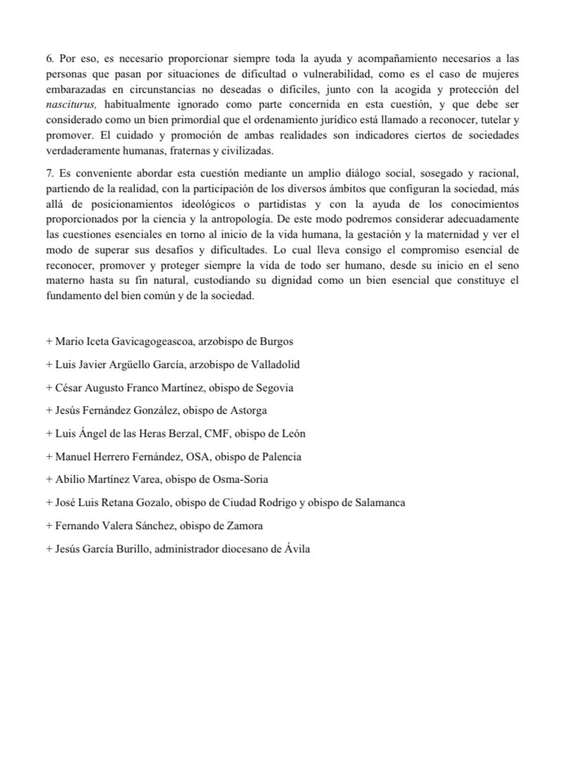 Nota de los obispos de Castilla y León ante el debate sobre la vida naciente y la cuestión del aborto.

<a href="/MonsArguello/">Mons. Luis Argüello</a> <a href="/archiValladolid/">Archidiócesis de Valladolid</a>