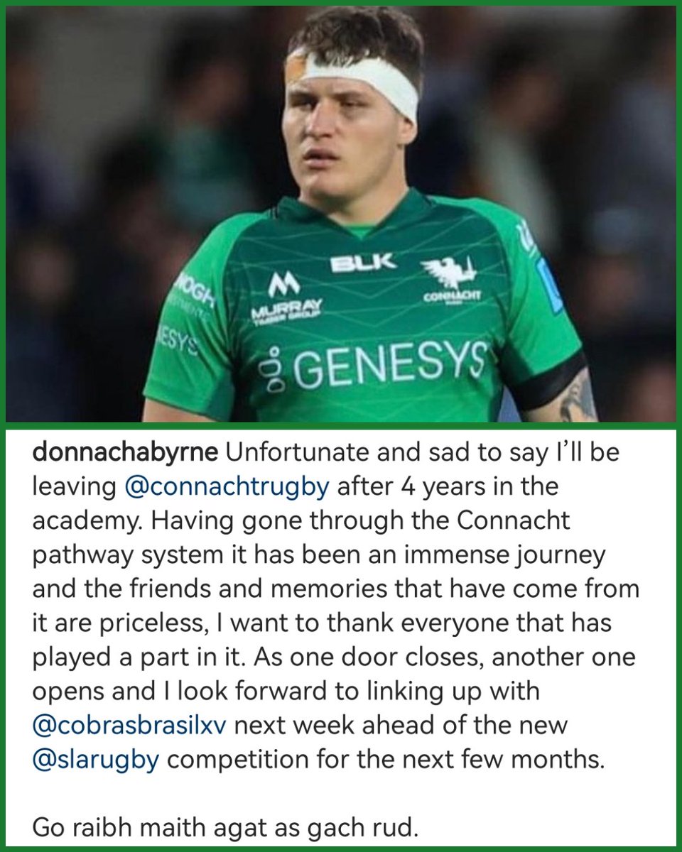 Good luck in the future Donnacha Byrne

I look forward to seeing your progression with @cobrasbrasilxv in @SLARugby