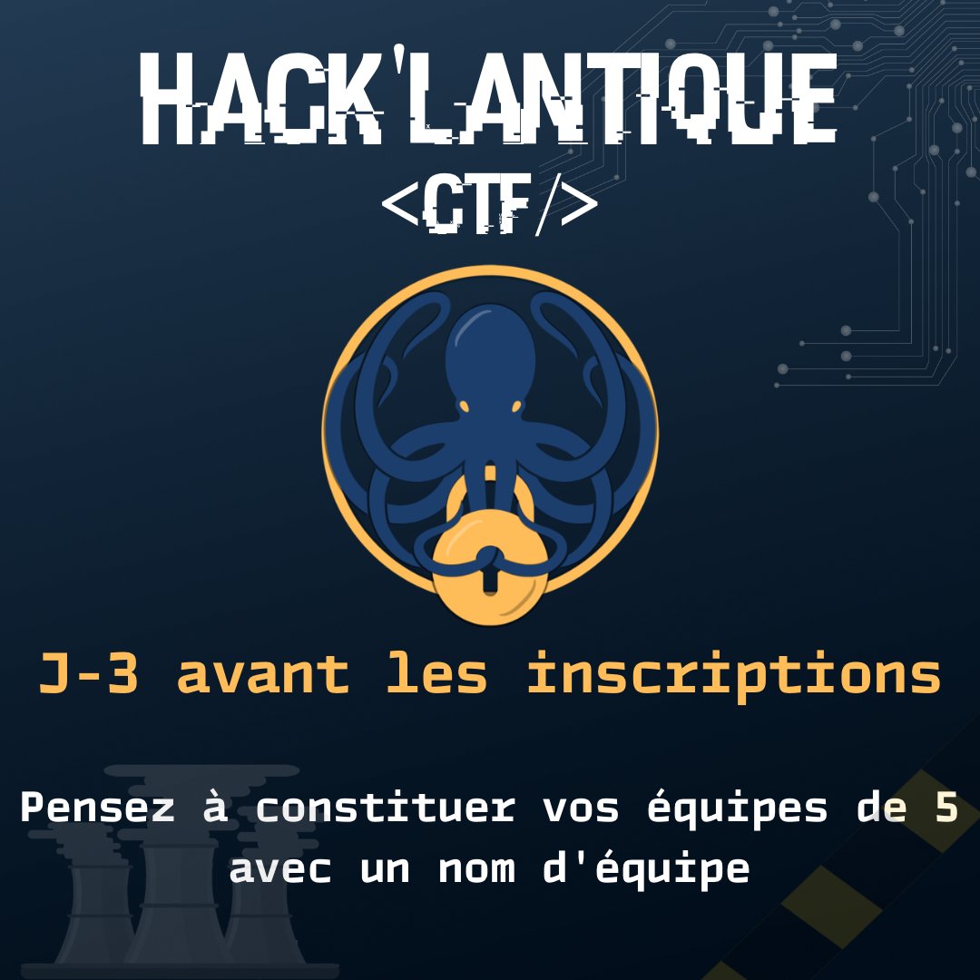 hacklantique's tweet photo. Plus que quelques jours avant les inscriptions ! 
Pensez à constituer vos équipes de 5 avec un nom d'équipe 😉 Vous pourrez également vous inscrire que vous soyez 2, 3, 4 ou même en solo ! 

À lundi ! 🐙 https://t.co/mj1PTpf05i