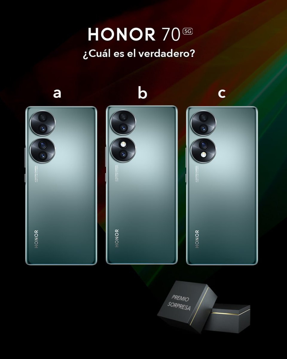 Honor_ES's tweet photo. 🏆 SORTEO🔍AGUDEZA VISUAL
📱Comenta cuál de las opciones es el verdadero #HONOR70.

👇INSTRUCCIONES
1️⃣ RT y síguenos
2️⃣ Comenta, tantas veces como quieras ganar, la letra correcta con el HT #HONOR70

🔥+COMENTARIOS+POSIBILIDADES.

Pista aquí: https://t.co/1cwq5EThs5 https://t.co/rdruxcslgB
