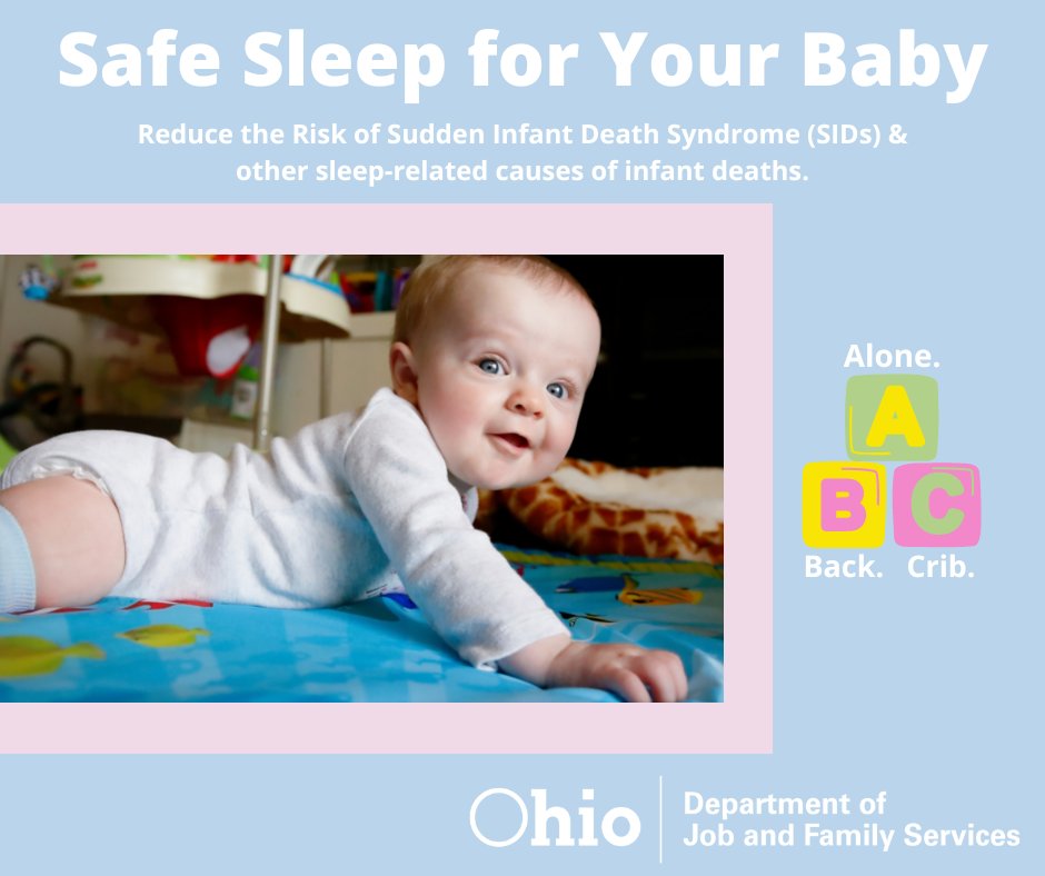 OhioJFS's tweet photo. Tummy time is fun, but not at bedtime. Always put baby on his or her back for every sleep, including naps and night time.
#InfantSafeSleep #AloneBackCrib #ABC #ODJFS https://t.co/tmKOFXbZfr