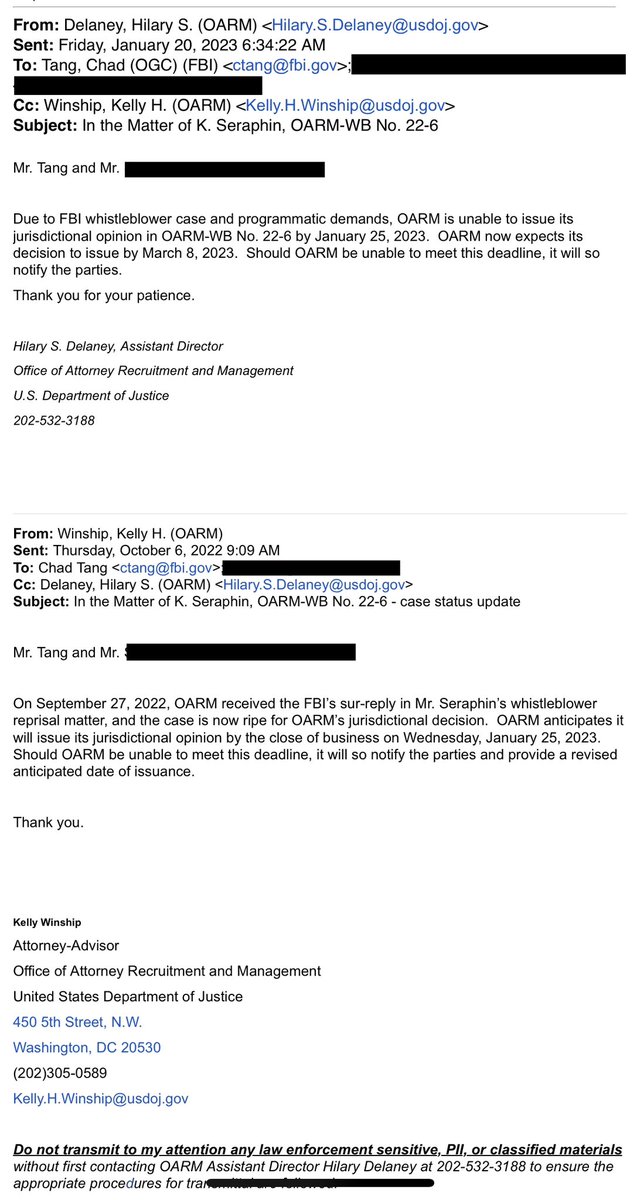 KyleSeraphin's tweet photo. “whistleblower” protections? This is what that looks like if you are an ACTUAL whistleblower @FBI. You get the @JusticeOIG kicking the can down the road to OPR and “OARM” extending because work is hard.
And loser #FBI attorney Chad Tang motions to dismiss
#DocumentDump Friday https://t.co/o8LmuhGGJB