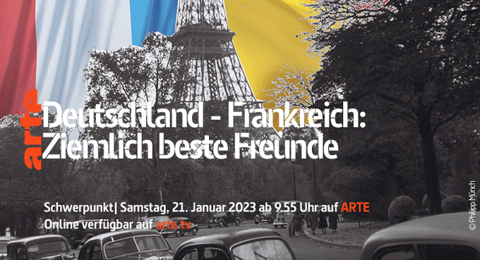 ARTEde's tweet photo. #60Jahre60ans 🇩🇪♥️🇫🇷 Der #ElyséeVertrag wird 60 Jahre alt! Wir feiern die deutsch-französische Freundschaft in einem umfangreichen Schwerpunkt. Mit dabei: Eine Sondersendung #Karambolage und ein Konzert aus dem Panthéon in Paris live auf ARTE Concert. => https://t.co/aoEua8YlmZ https://t.co/d54DFUbGRq