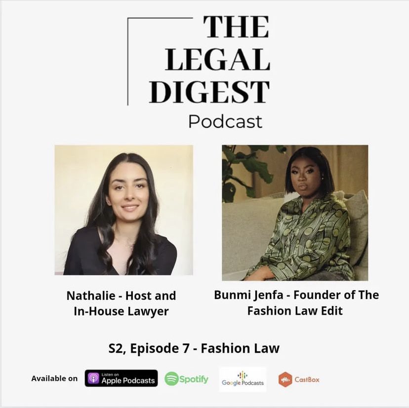 Check out our episode with Nathalie as we talked about the increase of lawyers diversifying into legal creatives, ESG issues and how events over the last few years has impacted the fashion industry providing legal issues for lawyers to tackle! 
Episode: open.spotify.com/episode/41xsAD…