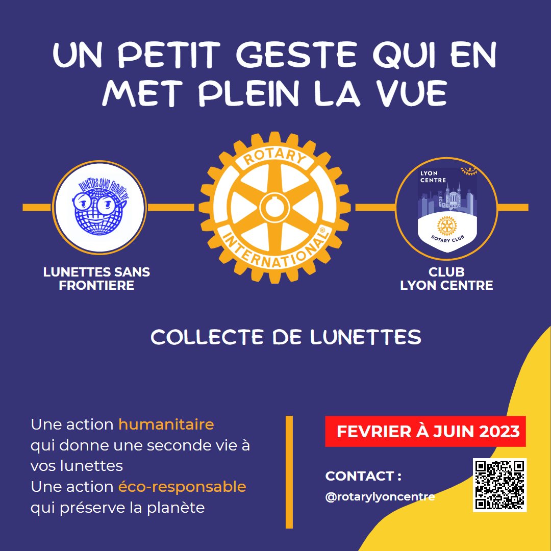 rotarylyoncentr's tweet photo. Rendez-vous devenu incontournable de notre action Rotarienne, notre Club Lyon Centre organise à nouveau cette année une collecte de lunettes de février à juin 2023, au profit de l'association "Lunettes sans frontières".
Battrons-nous le record de 12.000 paires collectées ? https://t.co/804tyZw9bs