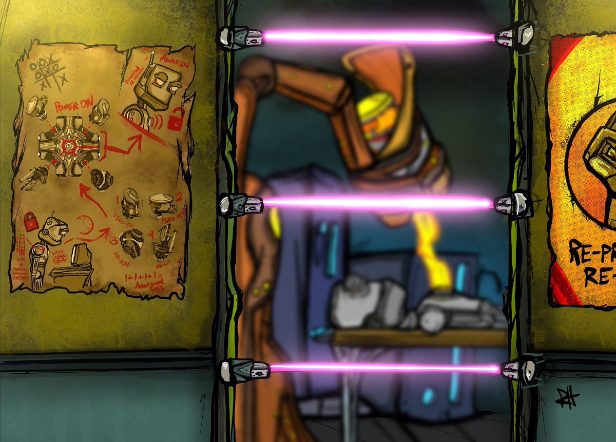 LARZ_3055's tweet photo. @Jordy_Reports sent me this through TeleBot comms this morning, LOOK at the machines in this underground facility, using the cores - I mean this could be huge, bots finally fight back..a revolution indeed..and a map of something on the wall..hmm I wonder I wonder #NFTCommuntiy https://t.co/1navb2IjIX