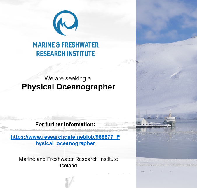 MFRI_Iceland's tweet photo. 📢📢 We are hiring 📢📢

See listing here: https://t.co/Ig5WNJJyOl

#job #oceanography #marineresearch #ecology #research #arctic #ocean #marineecology #oceanscience #physicaloceanography https://t.co/V1jE2TzifY