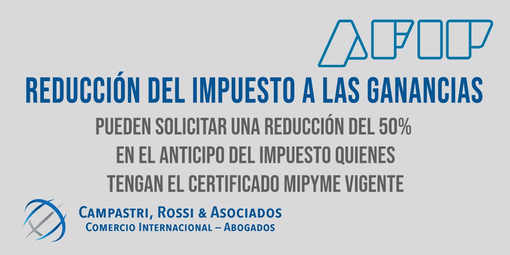 EstCampastri's tweet photo. PyMEs que tengan el certificado MiPyME vigente pueden reducir los anticipos del impuesto a las ganancias en un 50% y diferir el pago.
https://t.co/Z3MUdmtFTM https://t.co/cwjL42iC8R