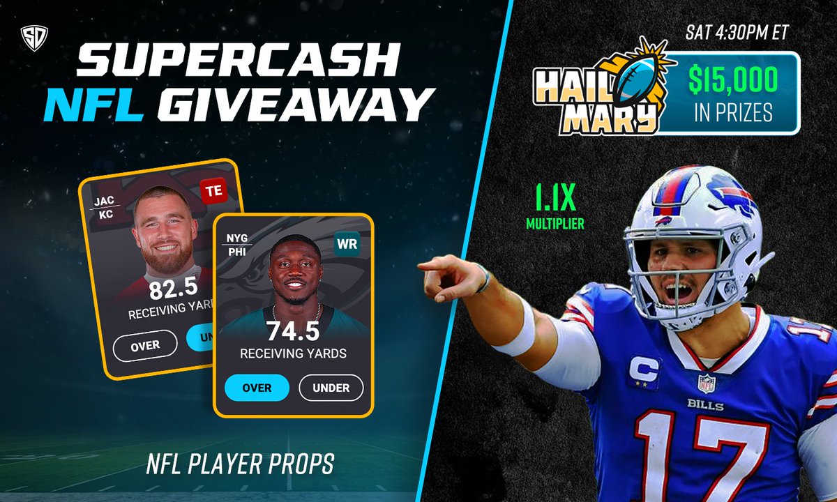SUPERCASH GIVEAWAY! We're giving away $10 Supercash to 5 lucky winners! 1- Follow us✅,Retweet 🔁, and like this post👍 2- Comment who you think will have the most receiving yards in tomorrows slate! We'll choose 5 winners at 1:00 PM ET