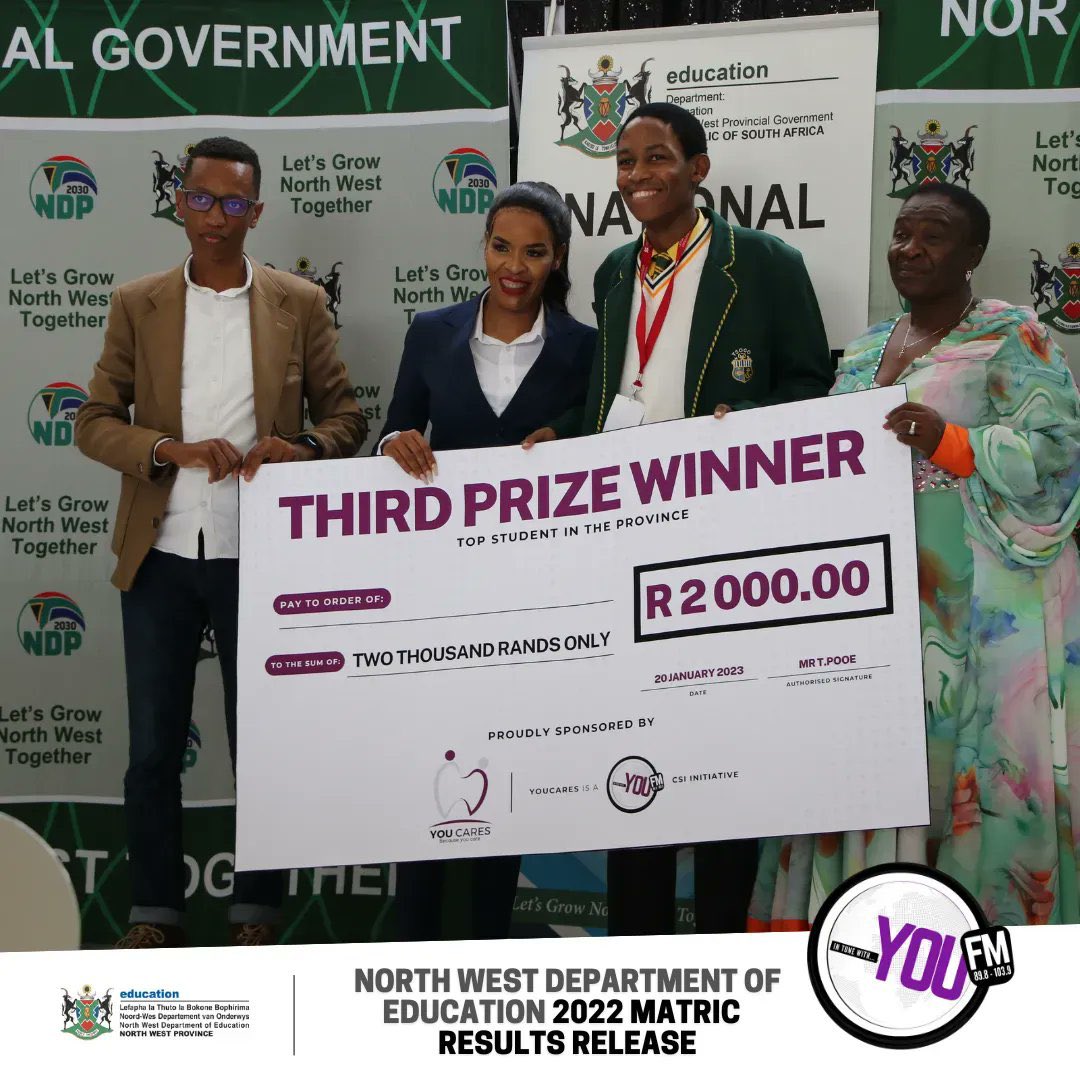 YOUFM898's tweet photo. Our 3rd Prize winner of R2000 is Lesego Makgala

Prizes presented by Tebogo Meshego YOU FM National Sales Manager, MEC Viola Motsumi and Mme Stephina Semaswe HOD North West Department of Education

#YOUCares #InTuneWithYou https://t.co/XCjf0Lx2Zp