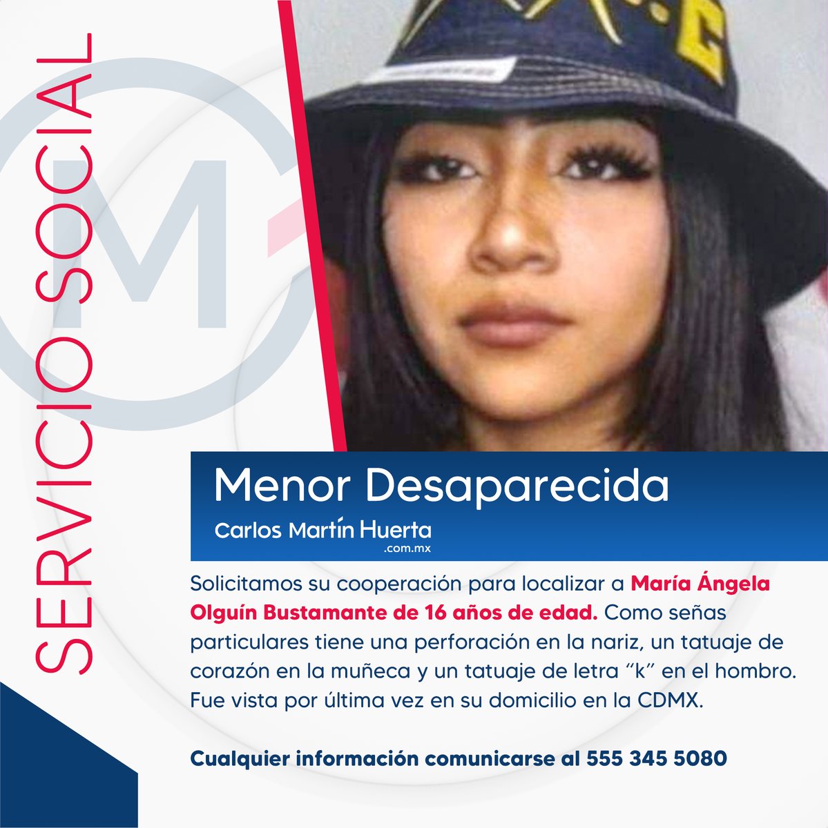 carlosmartinh's tweet photo. #ServicioSocial | 🔍 Solicitamos de su cooperación para localizar a esta menor reportada cómo desaparecida. Recuerda que una forma de ayudar es compartir. https://t.co/llk7X1uy2h
