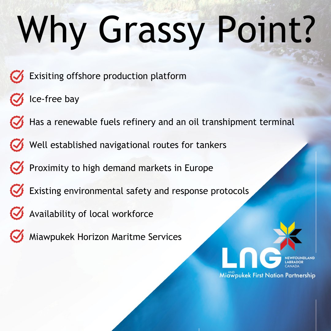 Grassy Point, Placentia Bay is the most strategic site for an LNG facility in NL. LNG NL will construct an Export Terminal consisting of an onshore pre-processing facility and a FLNG Vessel moored onsite for liquefication of the clean gas. 

Learn more at lng-nl.com