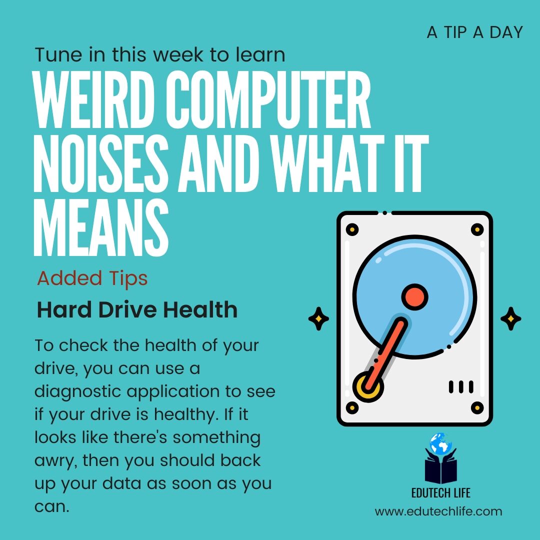 EdutechLife's tweet image. A tip A day continues as we bring you the common signs that your PC may be sending you to say that its in trouble. Watch this space the whole week for a tip daily

Additional Tip 1:  Hard Drive Health
 #technicalworkshops #edutechlife #trainings #biologicalworkshop #workshops #Te
