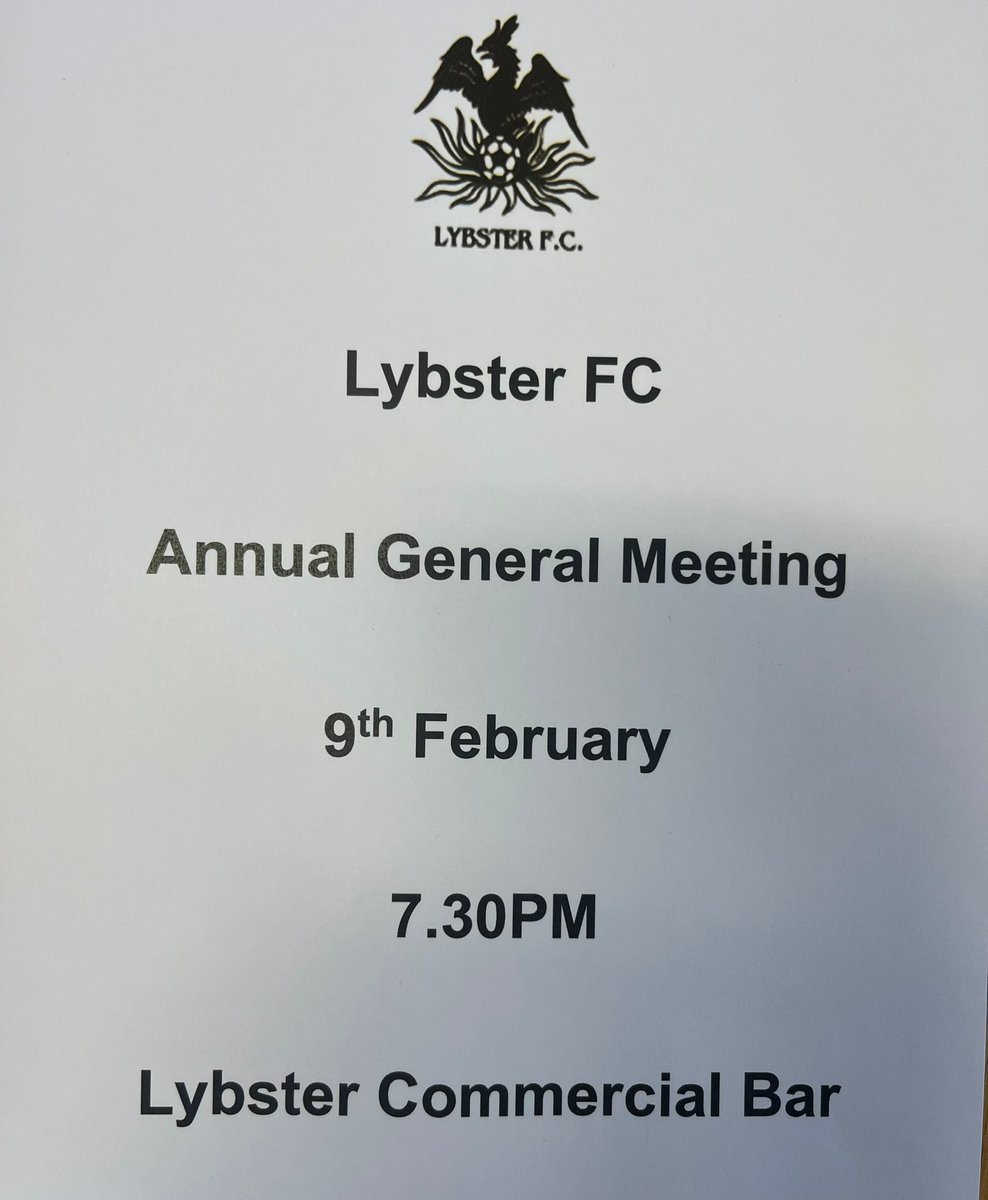 This years AGM will be on February 9th in the Comm.

Anyone who would like to get involved with the club this year will be welcome, always happy to have any help.

Thank you.