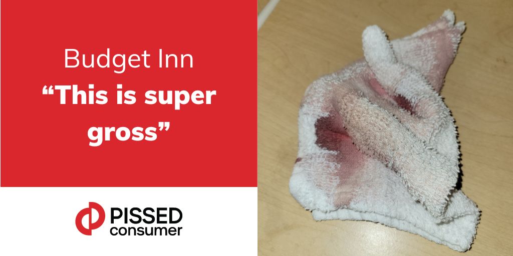 pissedconsumer's tweet image. "...I realized that there was dried blood covering the wash cloth. So I..." Get more details on this #BudgetInn story: bit.ly/Budget-Inn-Rev…