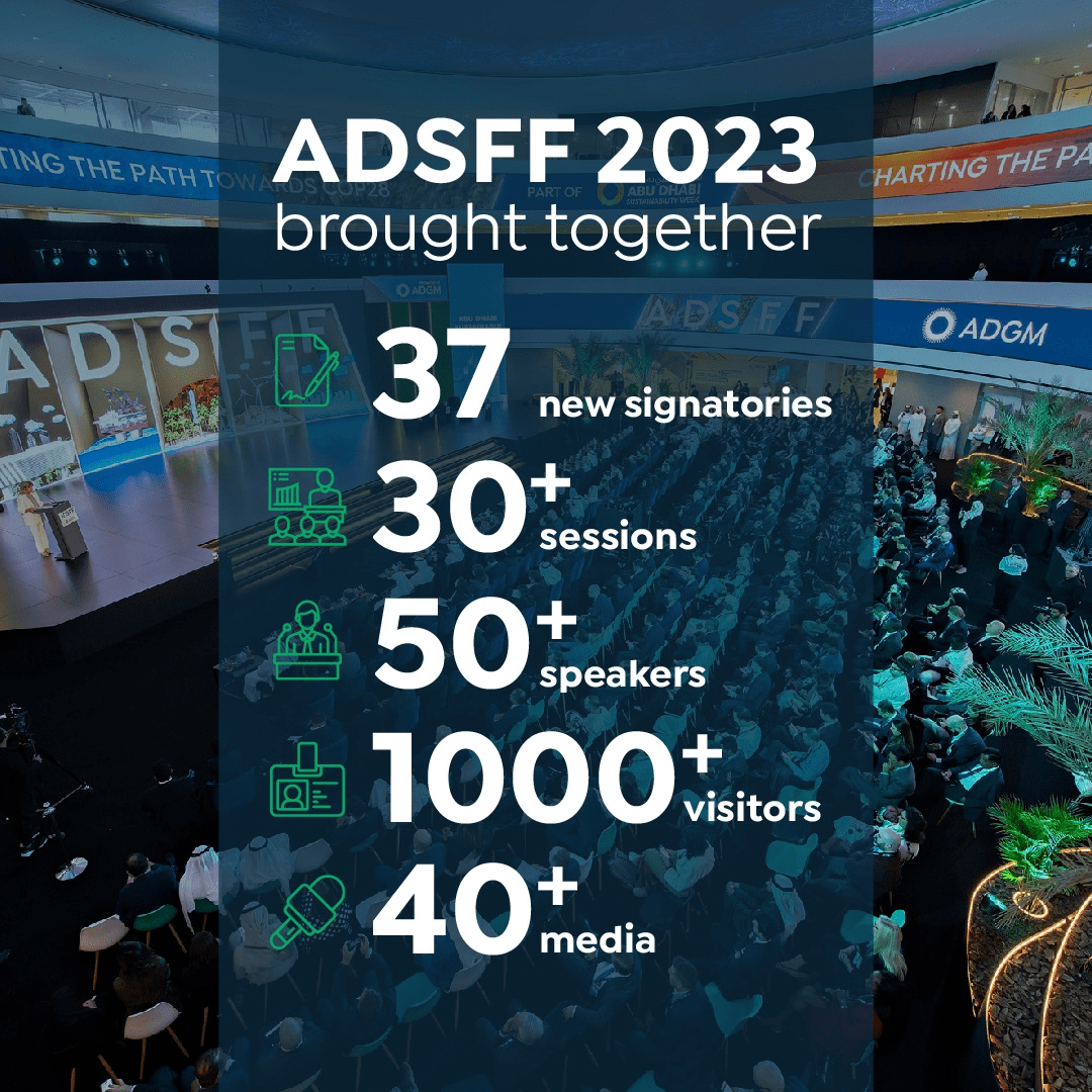 ADGlobalMarket's tweet photo. The 5th edition of #ADSFF witnessed more than 1000+ visitors, who tuned in to more than 30+ sessions and 50+ speakers. The event also wrapped up with the 37 new entities signing the AD #Sustainable #Finance Declaration! https://t.co/T48UwMriEN