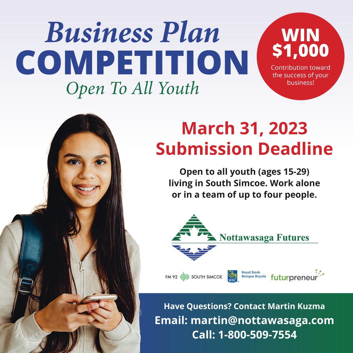 NottawasagaNews's tweet photo. Our Youth Business Plan Competition is now open!
Submit your business plan to martin@nottawasaga.com by March 31, 2023. 
@adjtostwp @TownofBWG @EDCEssa @InnisfilEcDev @NewTecumseth @Futurpreneur @FM92SouthSimcoe @FedDevOntario 
#youth #Entrepreneur #BusinessPlan #Competition https://t.co/kHkq2NhOiD