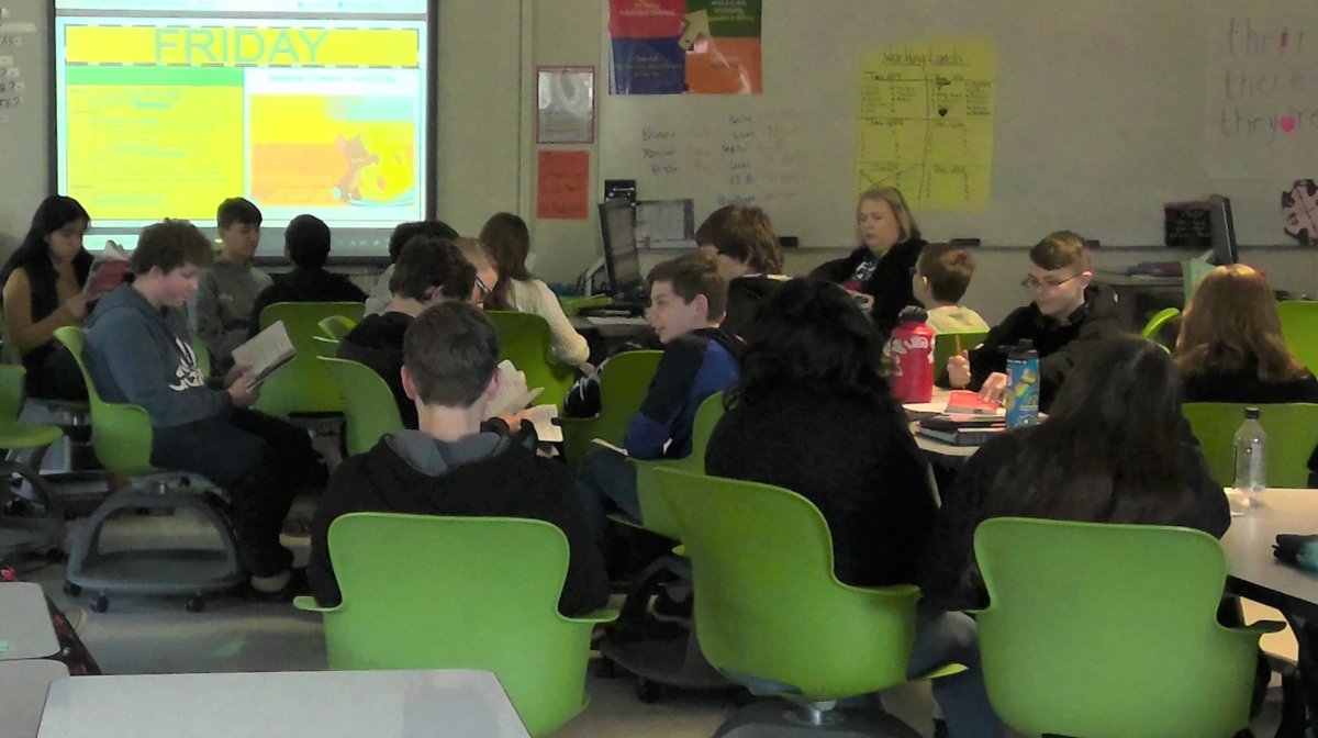 In Reading &amp; Rights, students are reading Avi's documentary novel Nothing But the Truth, and taking on the role of different characters in the narrative gets everyone involved in the story! We're also choosing candidates for our presidential campaign simulation today. #pblchat
