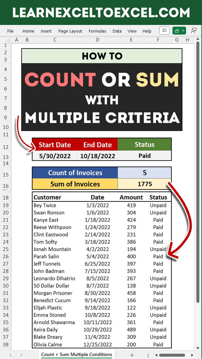 COUNT / SUM based on Multiple Criteria - Learn!
Watch: youtu.be/xz9ejy-V3o0
Subscribe: bit.ly/3z2rzRw

#excel #learnexcel #exceltips #exceltricks #exceltutorials #office365 #exceltraining #office