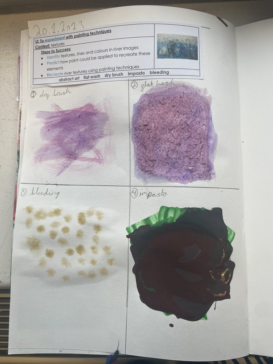 FoxfldAlmond1's tweet photo. Almond tree class have enjoyed experimenting with different painting techniques and exploring matching colours to rivers as we journey towards our final piece based on our geography work @foxfield 🎨🖌️ https://t.co/BTKsAW7u01