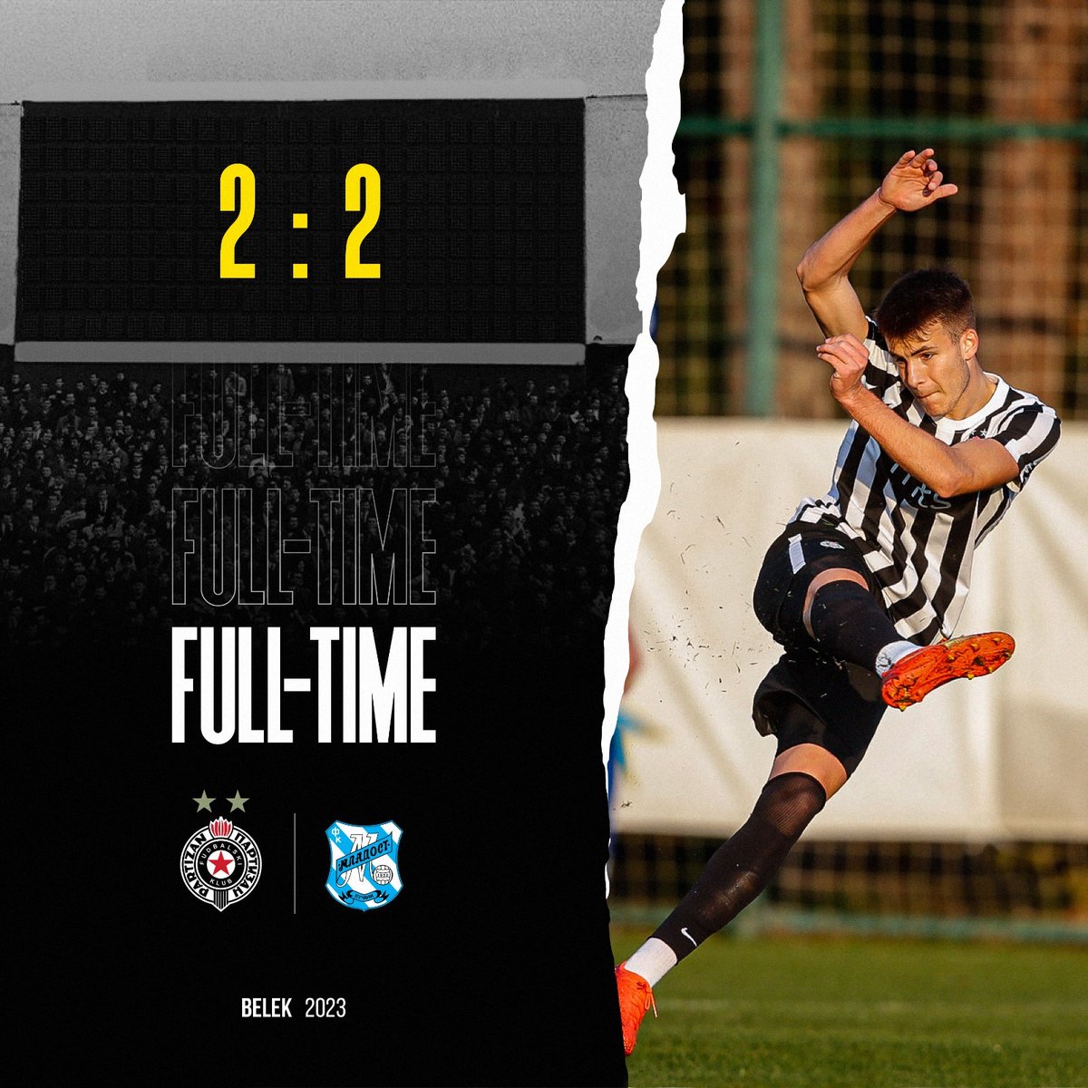 ⌛ KRAJ: FK Partizan 2️⃣:2️⃣ FK Mladost Lučani 

⚽ M. Ilić (17')
⚽ J. Jevremović (75')