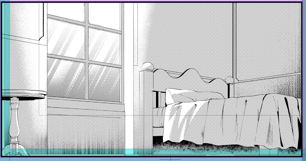 ベッドとか右側書き込んだのにkndの身体で8割隠れることをできてから気がついたので供養
真ん中あたりはarnがソファに座ってるから端折ったけど… 