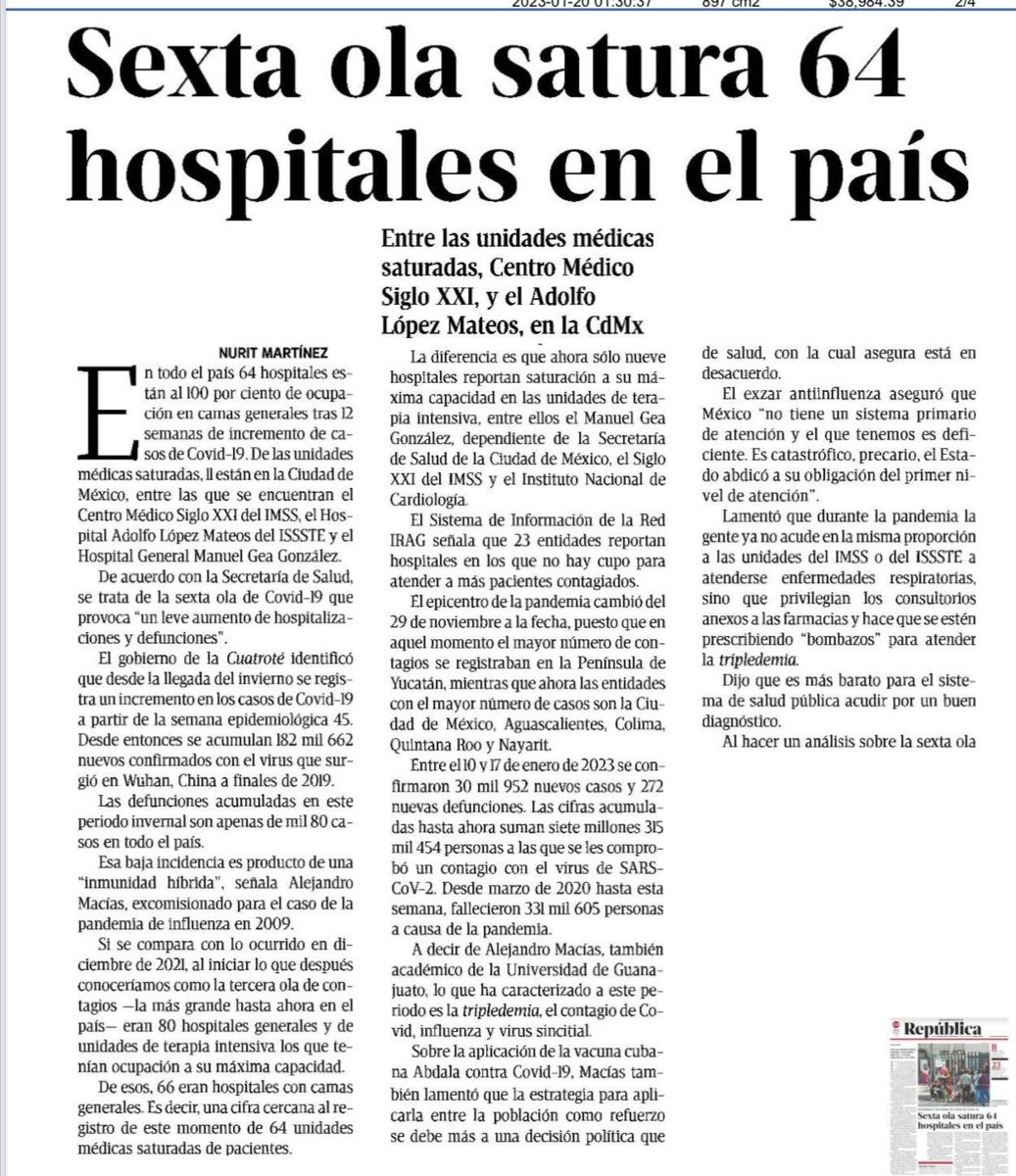 Cuando en mi reporte semanal #COVID19MX #SextaOla advierto: 'La curva ni se aplana ni la pandemia se doma', me refiero a esto. Ojalá que haga reflexionar a aquellos que ya no usan 😷 o que van a reuniones como si el virus ya no existiera. Es irresponsabilidad. Aquí, la prueba👇