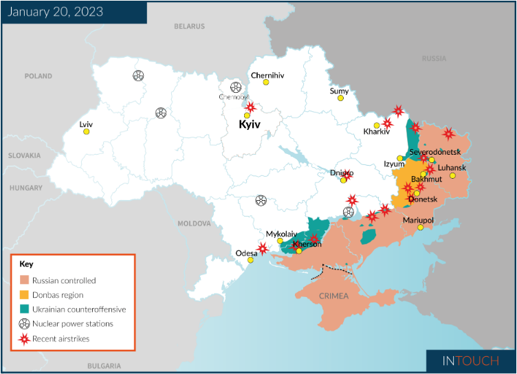 SE_InTouch's tweet image. Ukraine SitRep | 20 January 2023
The West’s military support for #Ukraine ahead of an anticipated Russian spring offensive sees #Zelenskyy reiterate calls for allies to send more tanks. #Moscow warns the move risks escalating the conflict further.
(...)
securityexchange24.com/news/360/Ukrai…
