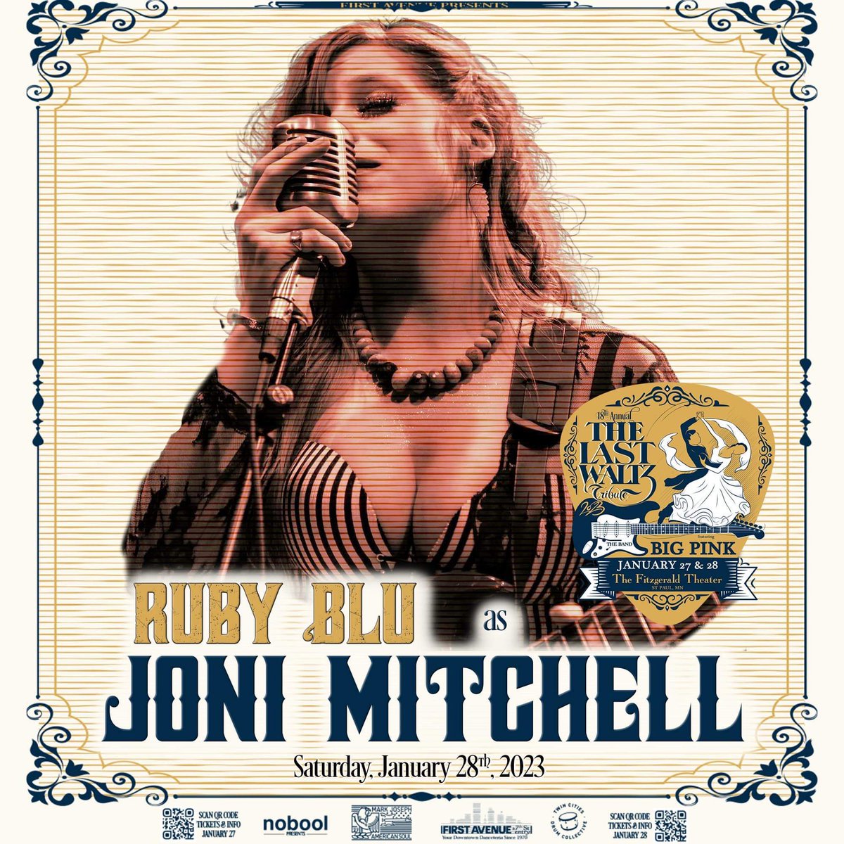Super excited to play at the legendary Fitzgerald Theater on January 28th as a part of the The Last Waltz tribute show put on by Big Pink! I adore Joni Mitchell and am so honored to channel her at this event!