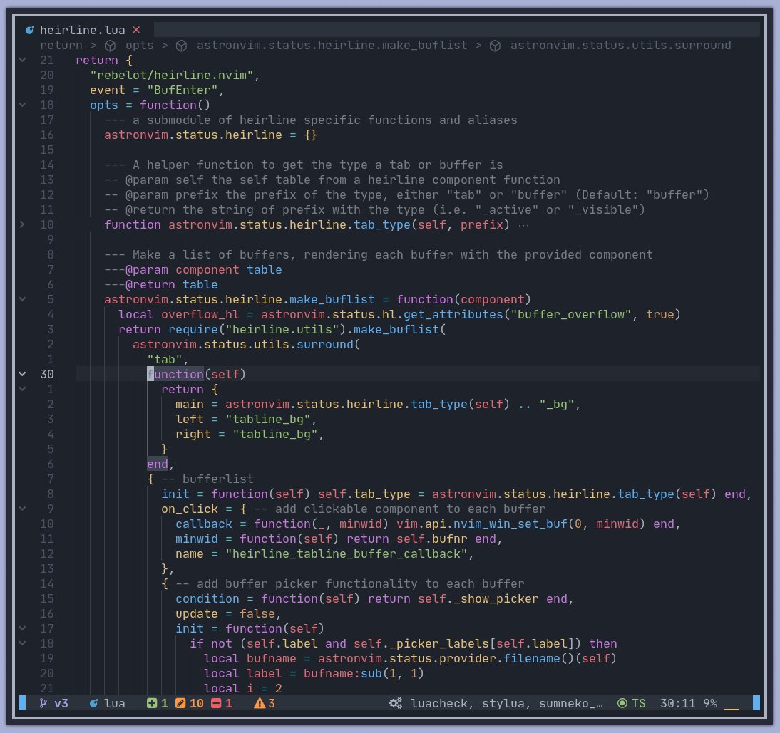 AstroNvim v3.0.0 is going to be getting fold detection using nvim-ufo and better columns using the new status column feature in Neovim 0.9!
This will also have mouse support for interacting with folds, viewing diagnostics, previewing git changes, and toggling breakpoints.