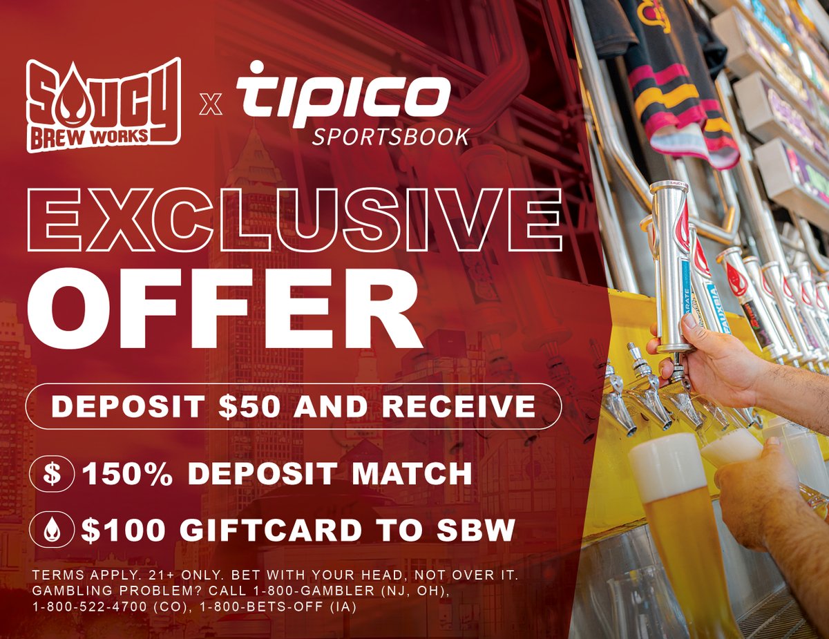 saucybrewworks's tweet photo. SBW x Tipico Sportsbook. Make a deposit of $50 or more to get a 150% deposit match + $100 SBW gc. Claim: @tipico https://t.co/7du4dOLb3a
Terms Apply. 21+only. Bet with your head, not over it. Gambling problem? Call 1-800-GAMBLER (NJ, OH), 1-800-522-4700 (CO), 1-800-BETS-OFF (IA) https://t.co/bglc02U6OU