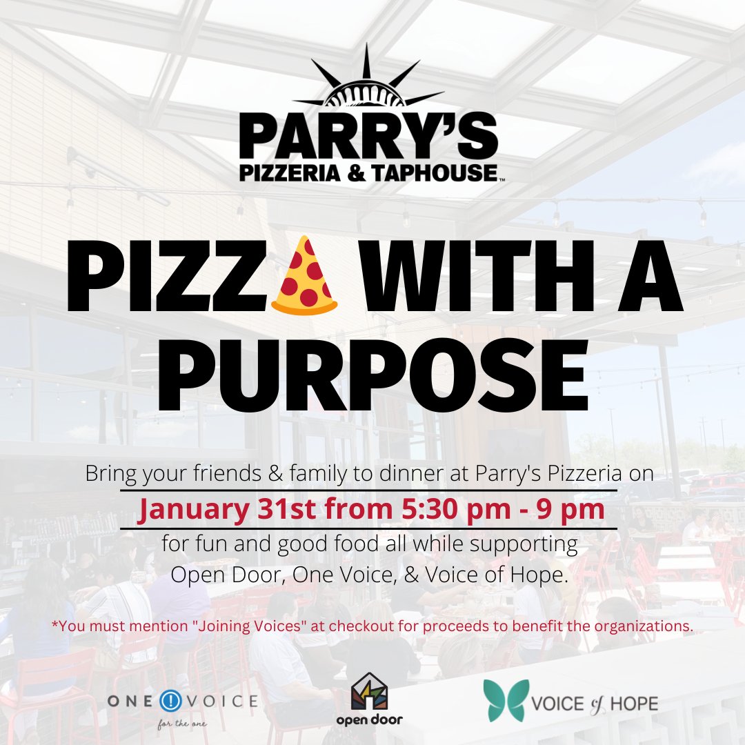 voiceofhopelbk's tweet photo. Help us support survivors of trafficking by dining at Parry's Pizzeria and Taphouse on January 31st in Lubbock! 🦋 https://t.co/tSLNeUo8Sq