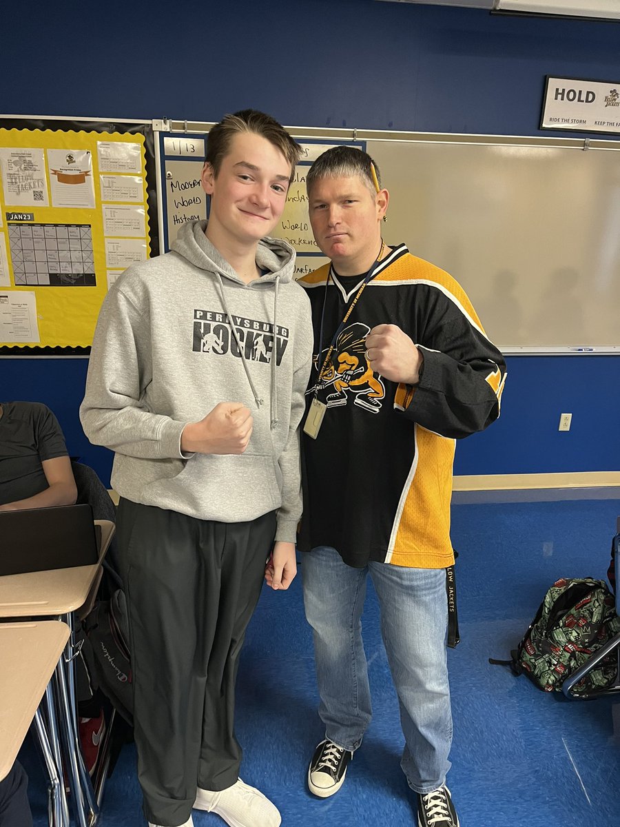PburgHockey's tweet photo. These guys know what to wear on a Friday!

Caleb and Mr. @Matt_Horen want to see you at the rink this weekend. Go Jackets!

@PHSjackets @PburgAthletics @_JacketNation1 https://t.co/G11DcrdNBd