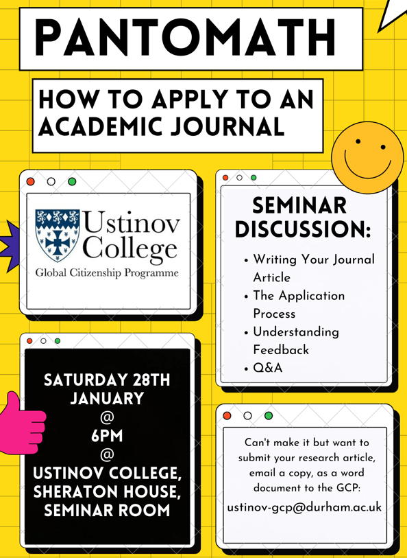 UstinovGCP's tweet image. Come along &amp;amp; attend the seminar on Sat 28 Jan which will be conducted by the Pantomath editor, Kate Paterson, detailing the process of applying to academic journals. 
#pantomath #publication #howtoapply #academicjournal #gcp