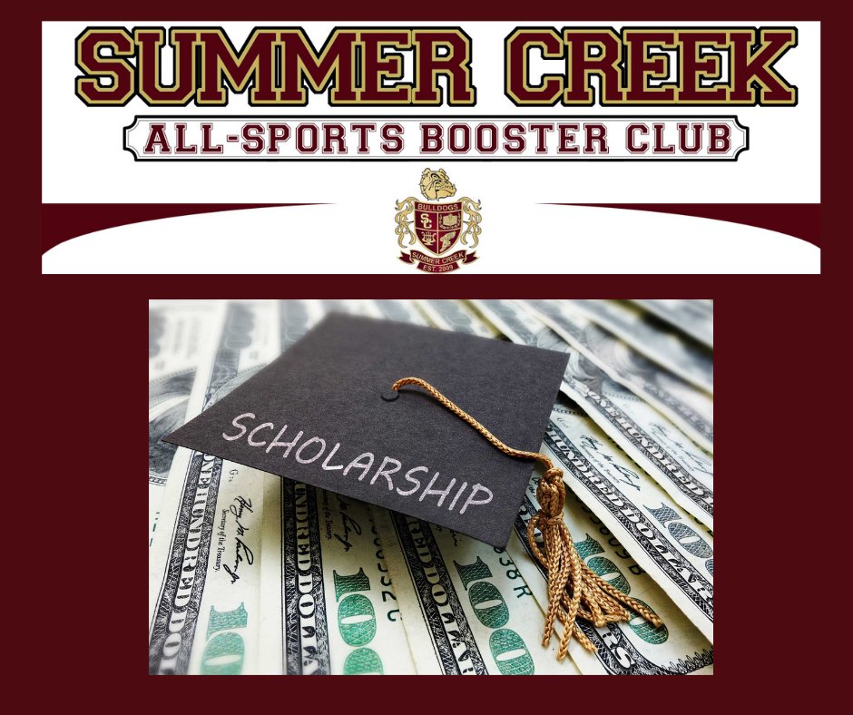 SCSportsBooster's tweet photo. CALLING ALL SENIOR ATHLETES!!!!!

Here is an opportunity to be awarded a $1,000 scholarship for the academic year 2022-2023.

Please watch your email or head over to the Summer Creek All Sports Boosters Club website for details on requirements.

Deadline is March 6th, 2023! https://t.co/JbdyHX7FUd