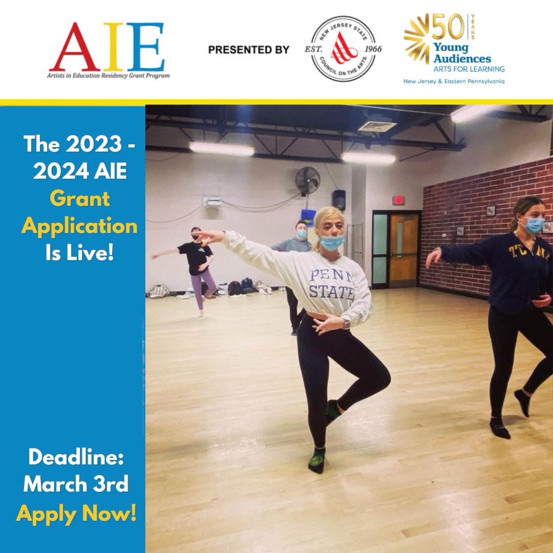 AIE is providing a virtual grant assistance workshop tomorrow, Saturday January 21st from 10am - 11:30am. Speak to AIE staff about your application, and connect with other schools interested in applying. Registration is required. Visit njaie.org/apply. #njarts