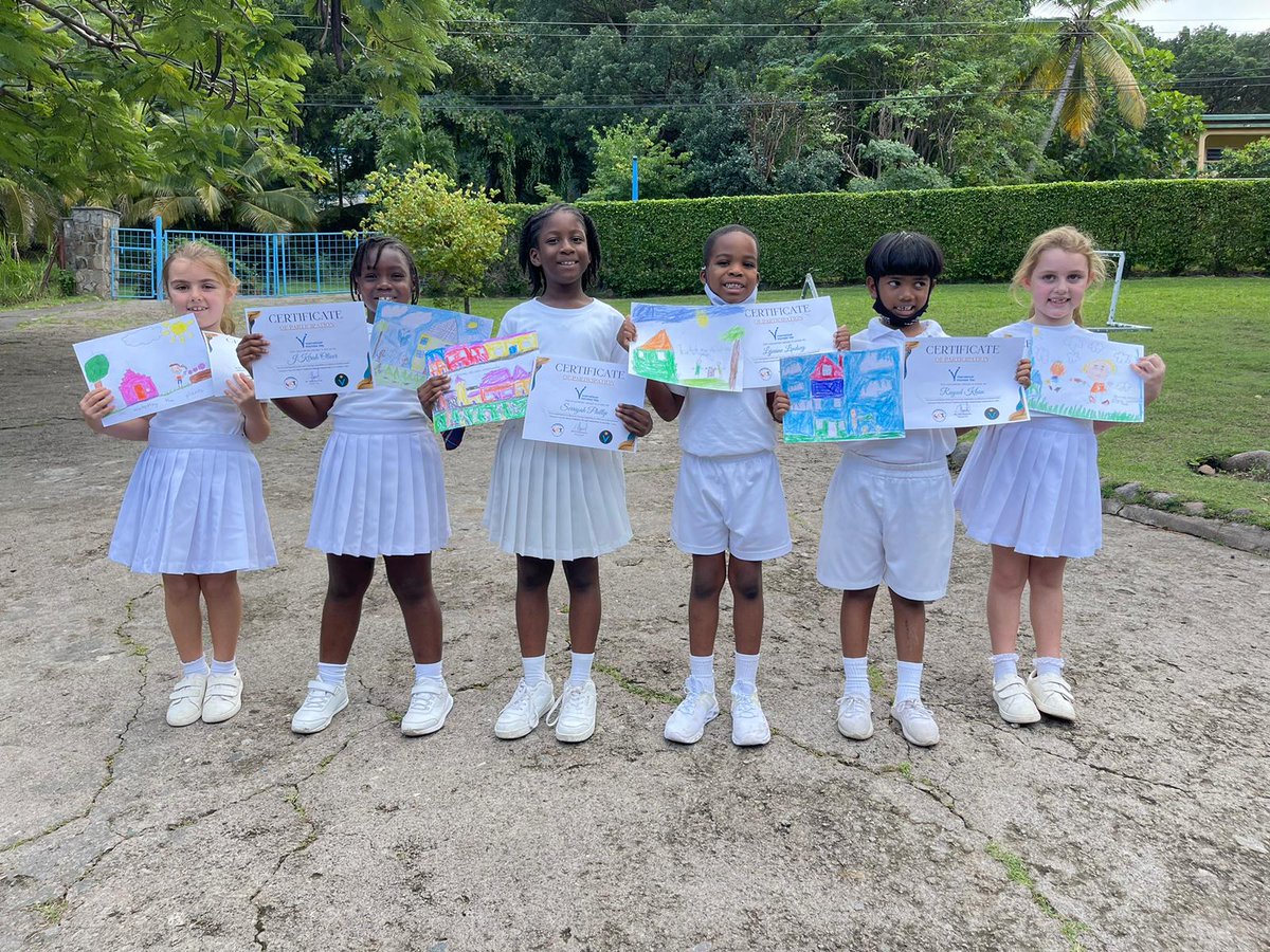 StAugustineMNI's tweet photo. Our budding artists were presented with their certificates for winning the DCYSS  Inertnational Voulenterr Day 2022. Congratulations once again: 
Rayad Khan, Cordelia Parlett &amp; Lejuane Lindsey.
Serriyah Phillip, Arabella Parlett &amp; J'Kirah Oliver https://t.co/N0XLARwrsM