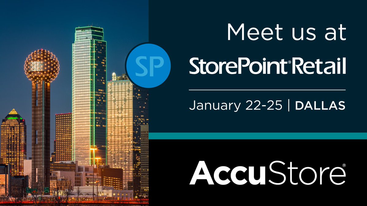 accustore's tweet image. Meet AccuStore, the single source of truth for your retail enterprise, at #StorePointRetail 2023 in #Dallas, TX, January 22-25. #retailtechnology
