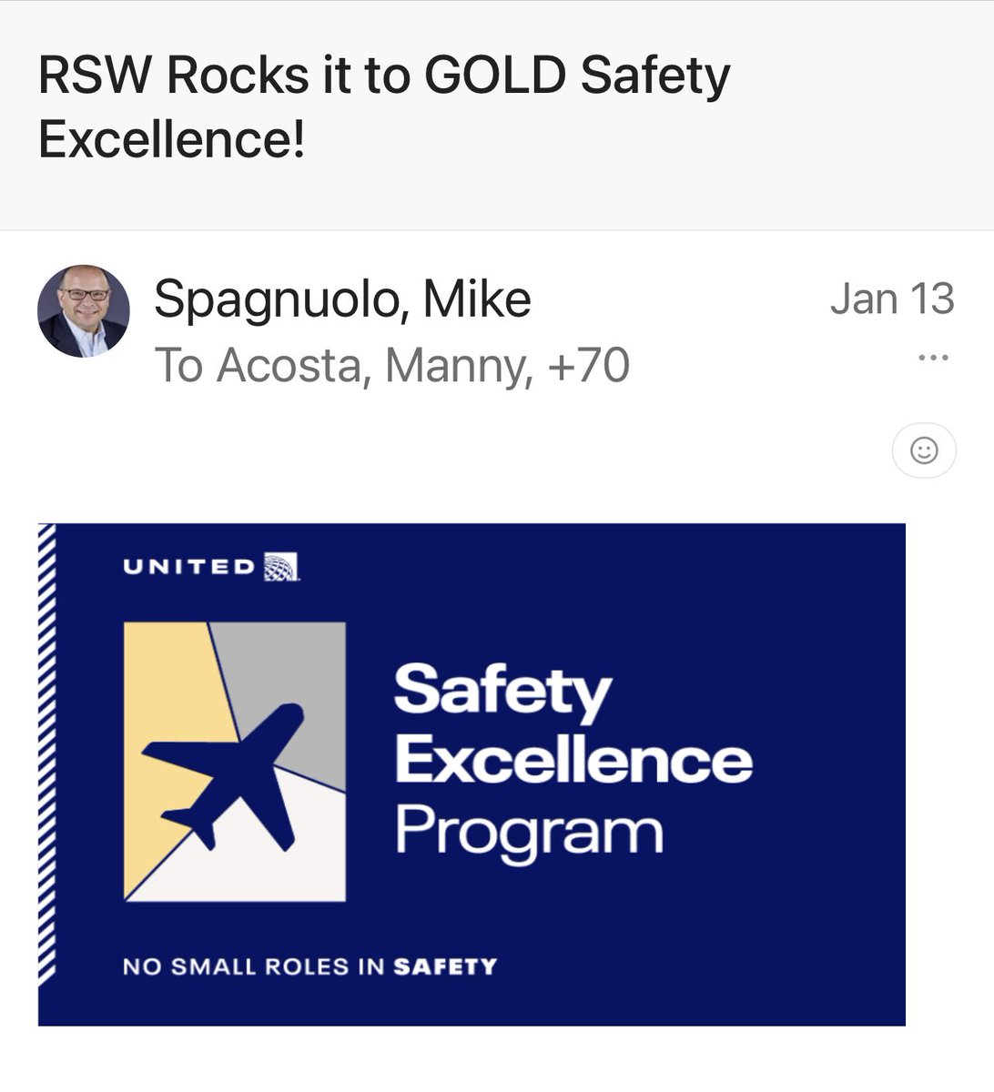 We are so happy to see that Safety is Our priority and Culture! RSW Team working together on another Great accomplishment! GOLD SAFETY EXCELLENCE Good Leads the Way @MikeSpagnuoloUA @LouFarinaccio @weareunited @AOSafetyUAL @united @JMRoitman @scarnes1978