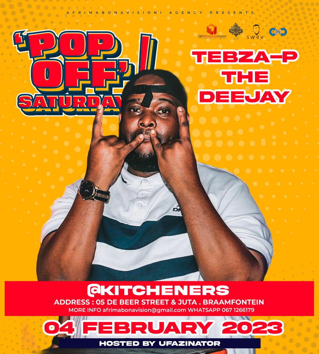 Catch me on the  4th of Feb 2023  Live at Pop of Saturday in Kitcheners Carvery Bar Braamfontein  Braamfontein Johanesburg ... 

Bookings 

Call 078 9391 462

TAGS - #Braamfontein #Amapiano #hiphop #houseclassics #vibes2023

Bana Ba Modumo 2023