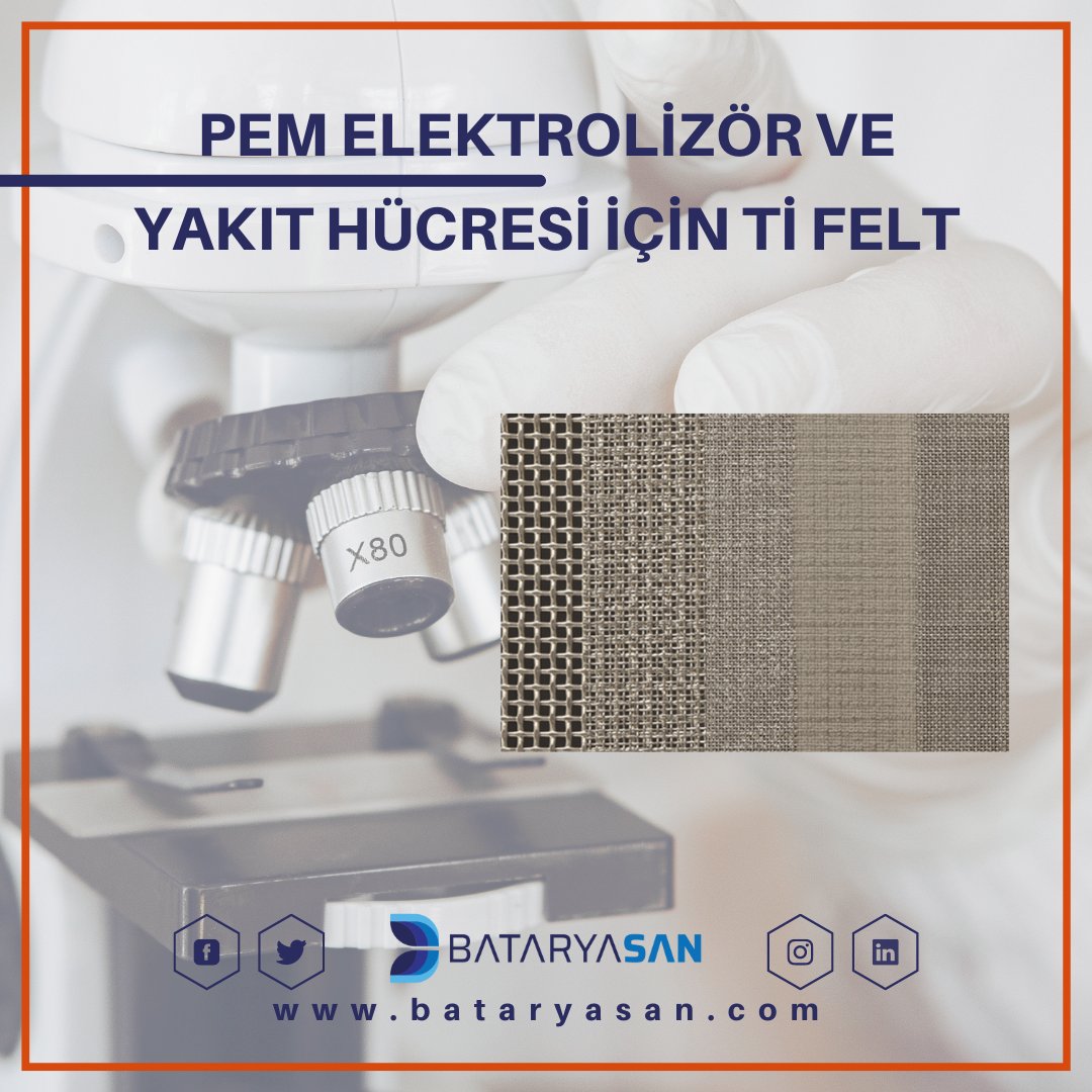 bataryasan's tweet photo. PEM Elektrolizörler ve Yakıt Hücreleri için farklı gözeneklilik oralarında Titanyum (Ti) Felt'leri BATARYASAN Enerji'den tedarik edebilirsiniz.
#hidrojen #yakıtpili #hydrogen #Ti #titanium #elektrölizör #mea #membran #bor #borhidrür
#katalizör #catalyst #gasdiffusionlayer https://t.co/cNOzbFLcXJ