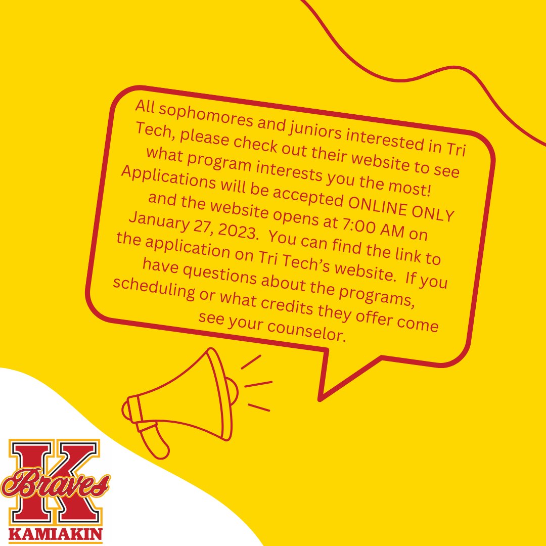 ksdkamiakin's tweet photo. Attention Sophmores and Juniors interested in Tri-Tech. Applications will be accepted ONLINE ONLY and the website opens on January 27! https://t.co/0UhCVNbEXW