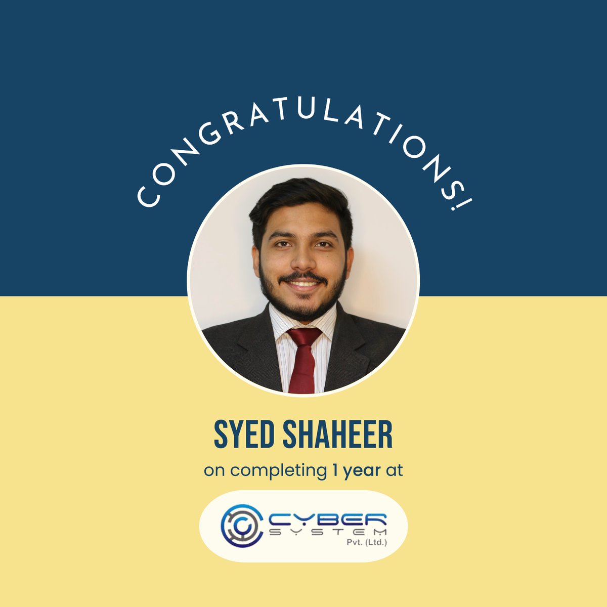 xybersystem's tweet photo. Congratulations, Shaheer!
So pleased to see you accomplishing great things. Here’s to many more!
#employeespotlight #employeeappreciation #workanniversay #cybersystem https://t.co/vXIqUyhtsx