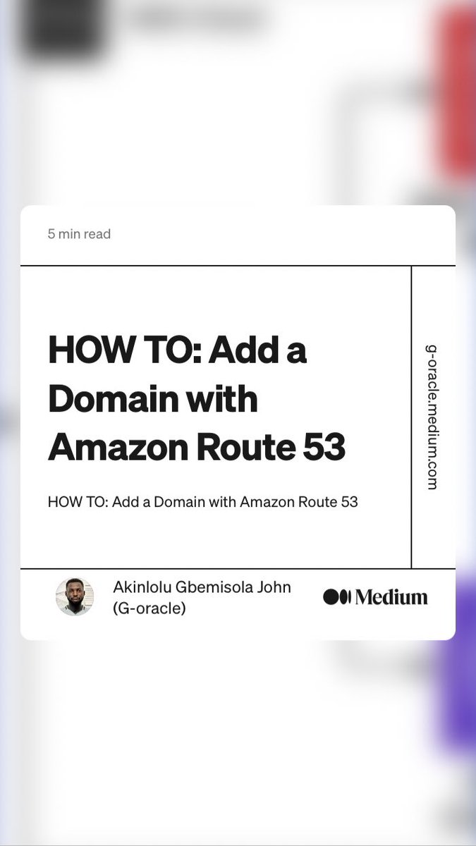 GbemiAkinlolu's tweet photo. Check out my latest addition to my  HOW TO: series “HOW TO: Add a Domain with Amazon Route 53” by Akinlolu Gbemisola John (G-oracle)
https://t.co/HGXZKuZbZR #devops #devopscommunity #AWS #cloudcomputing #Tech #cloudengineer https://t.co/eTZpplTVHK