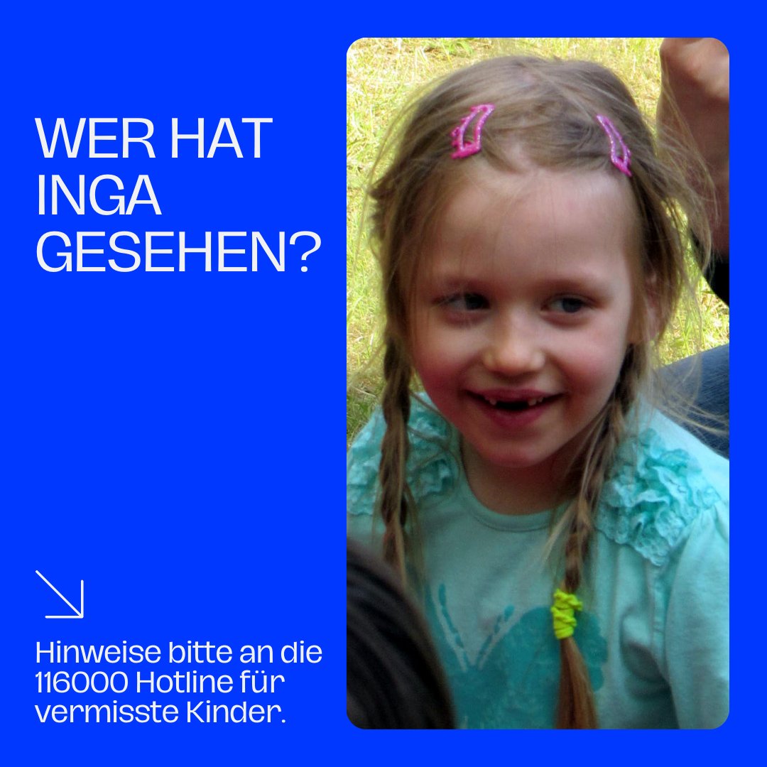 Inga war fünf, als sie am 2.Mai 2015 verschwand. 

Seitdem gibt es keine Erkenntnis darüber, was passiert ist. Die eine Frage bleibt.

Wo ist Inga? 

Weitere Infos:
initiative-vermisste-kinder.de

#vermisst #Kinder #helfen #suchen #hinweise #stendal